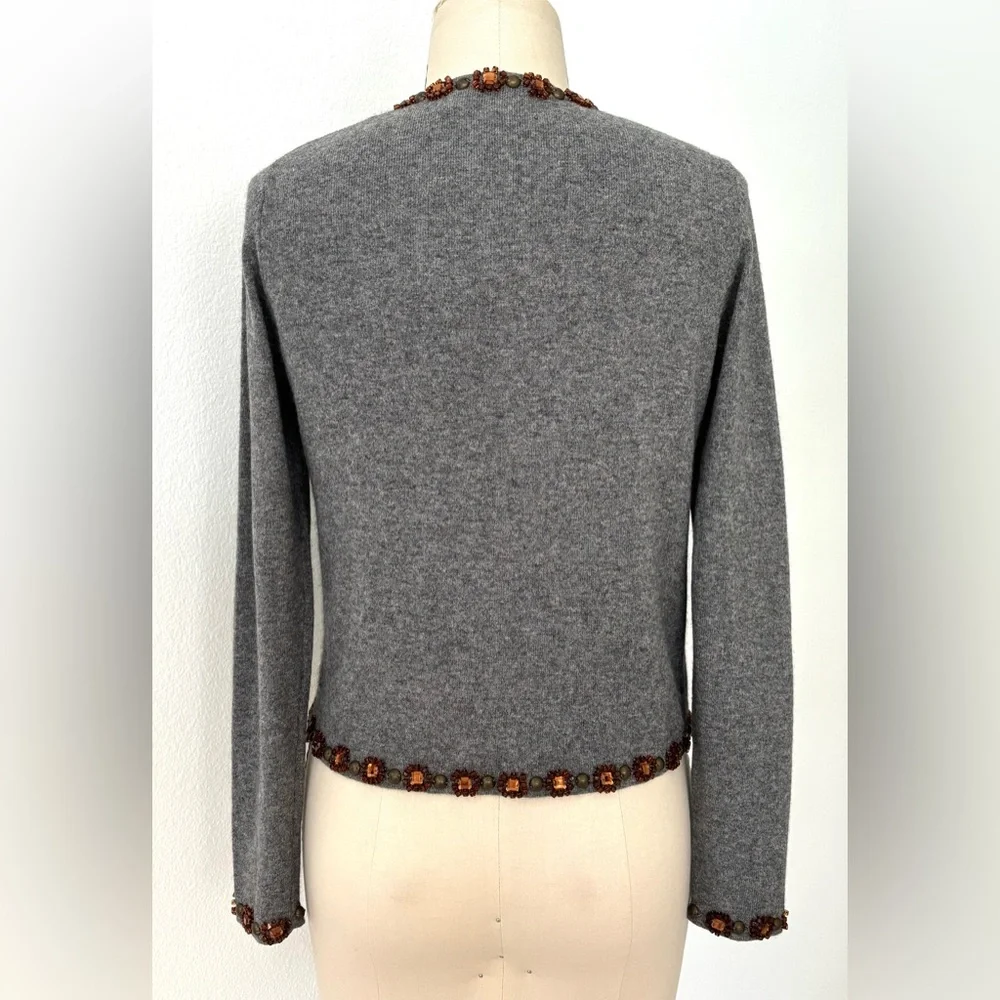 Anthropologie - One Girl Who… Embellished Cardigan NWT Gray Cotton Cashmere M